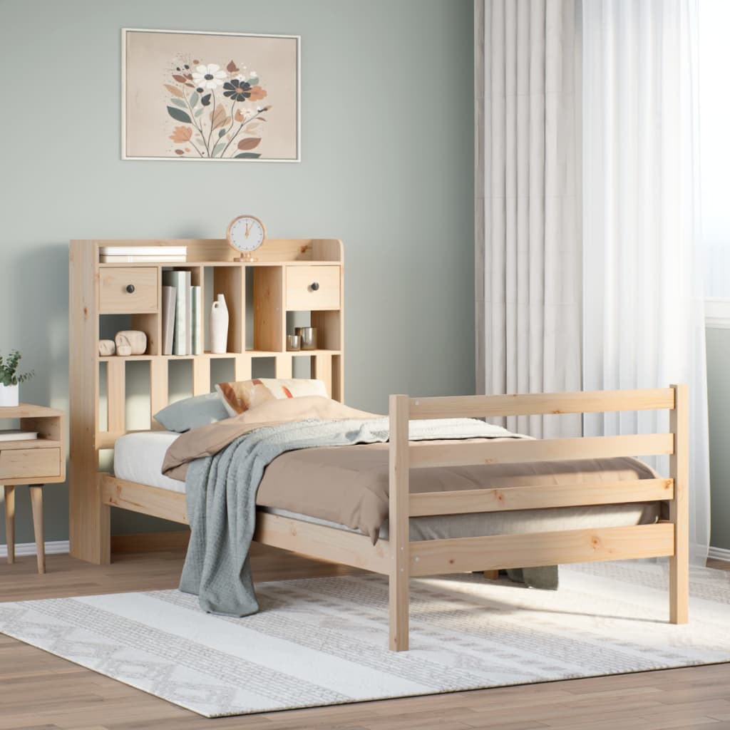 vidaXL Cama con estantería sin colchón madera maciza de pino 75x190 cm