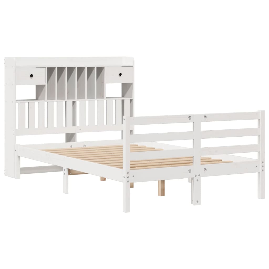 vidaXL Cama con estantería sin colchón madera maciza blanca 135x190 cm