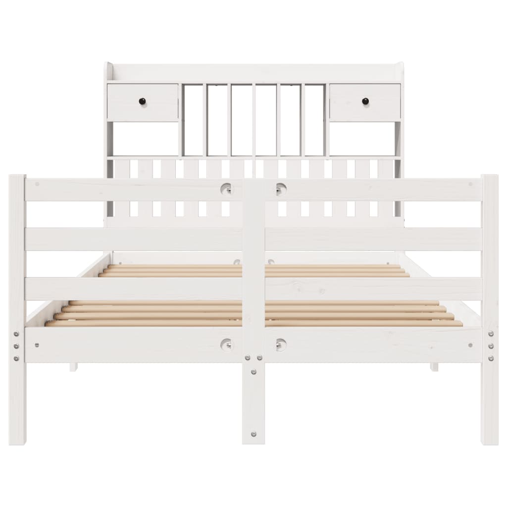 vidaXL Cama con estantería sin colchón madera maciza blanca 135x190 cm