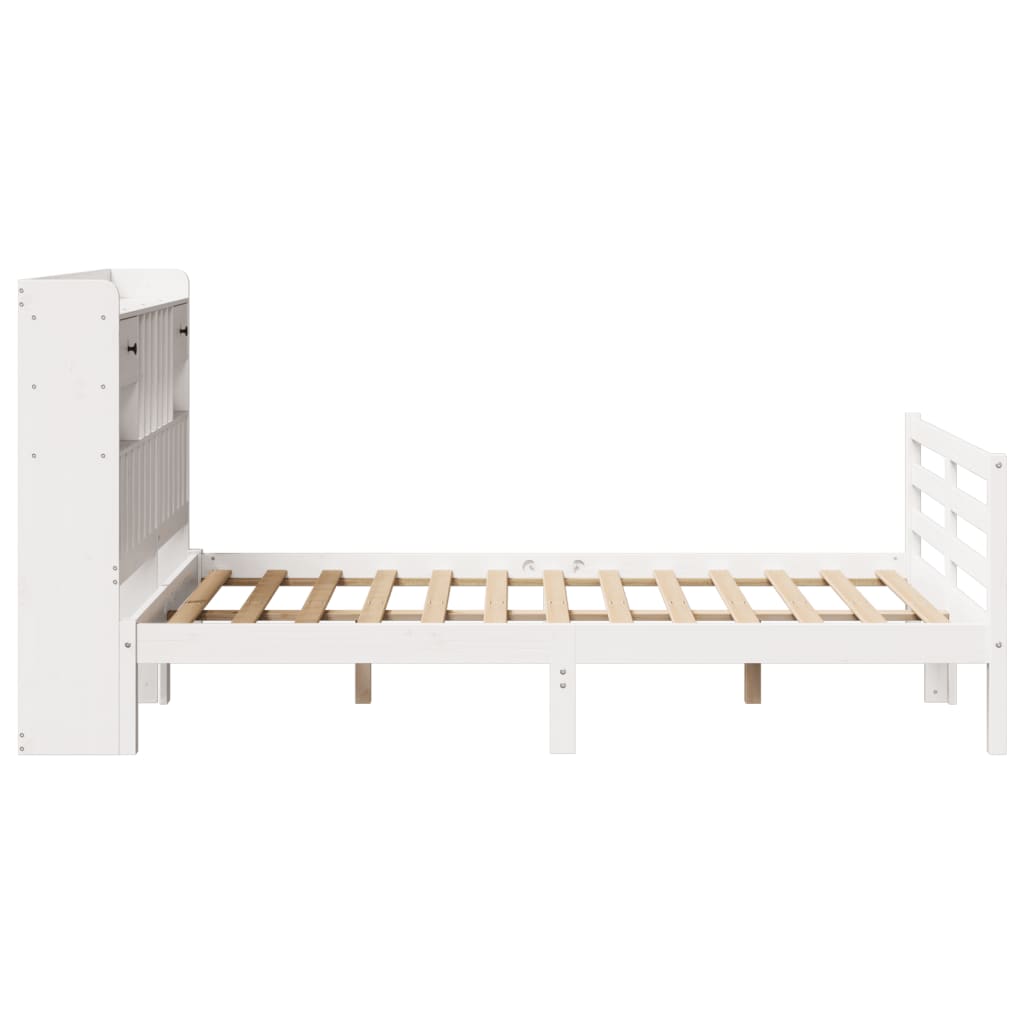 vidaXL Cama con estantería sin colchón madera maciza blanca 135x190 cm