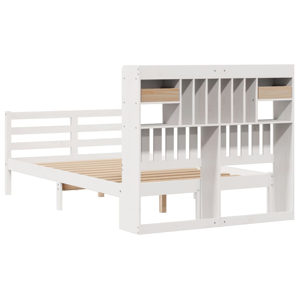 vidaXL Cama con estantería sin colchón madera maciza blanca 135x190 cm