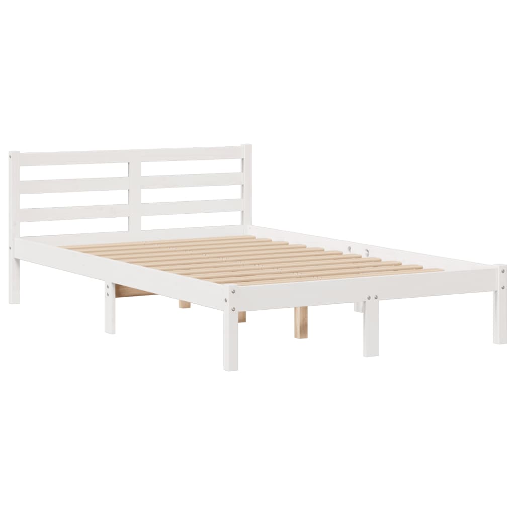 vidaXL Cama con estantería sin colchón madera maciza blanca 135x190 cm