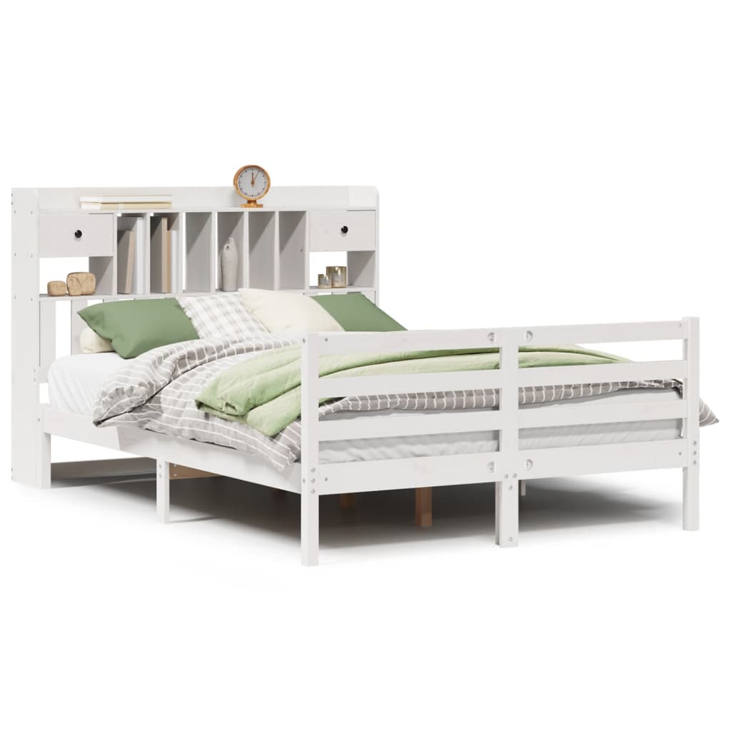 vidaXL Cama con estantería sin colchón madera maciza blanca 140x190 cm