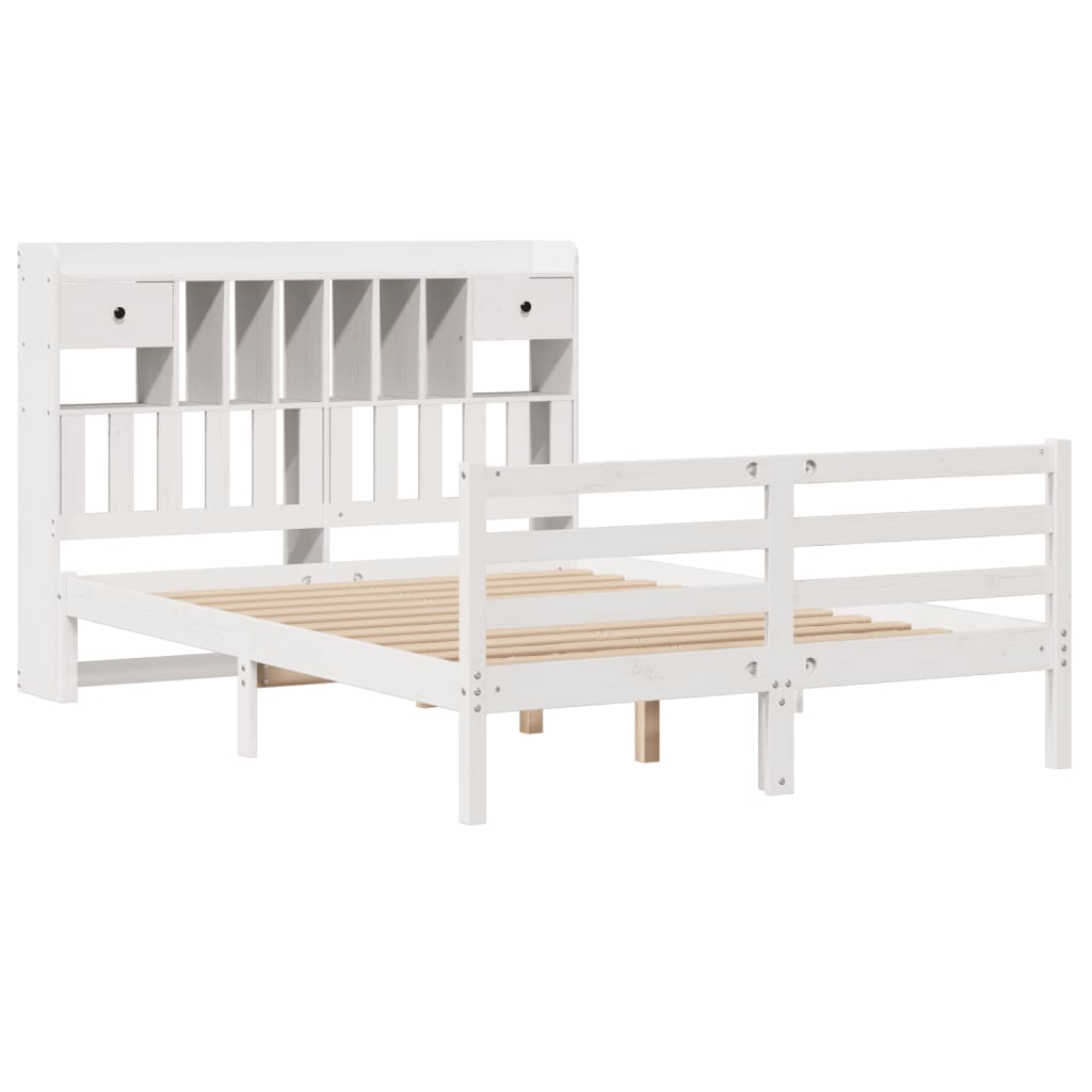 vidaXL Cama con estantería sin colchón madera maciza blanca 140x190 cm