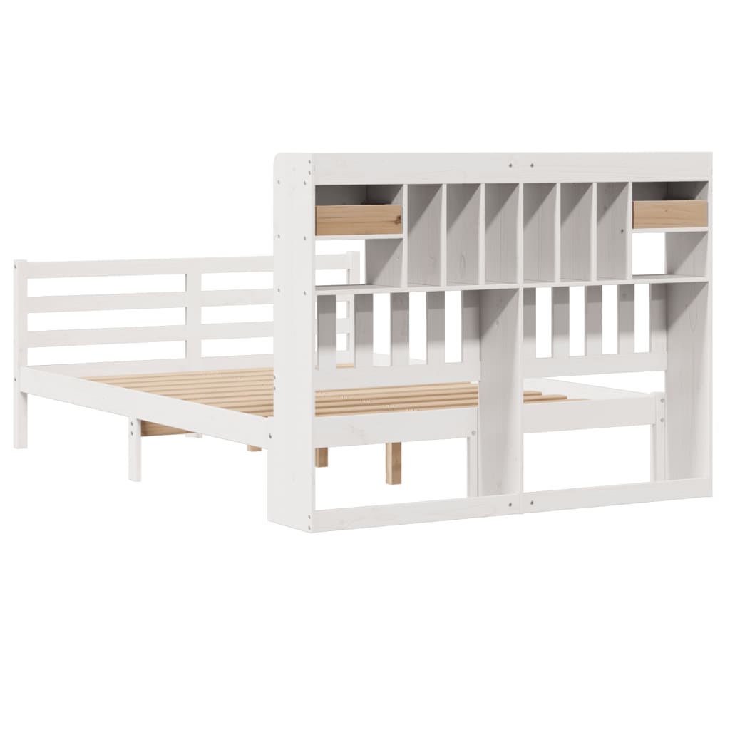 vidaXL Cama con estantería sin colchón madera maciza blanca 140x190 cm