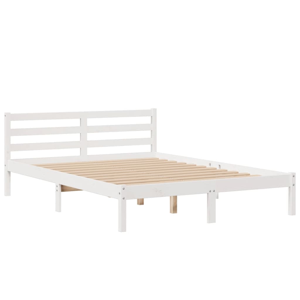 vidaXL Cama con estantería sin colchón madera maciza blanca 140x190 cm