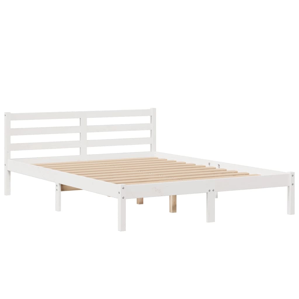 vidaXL Cama con estantería sin colchón madera maciza blanca 150x200 cm