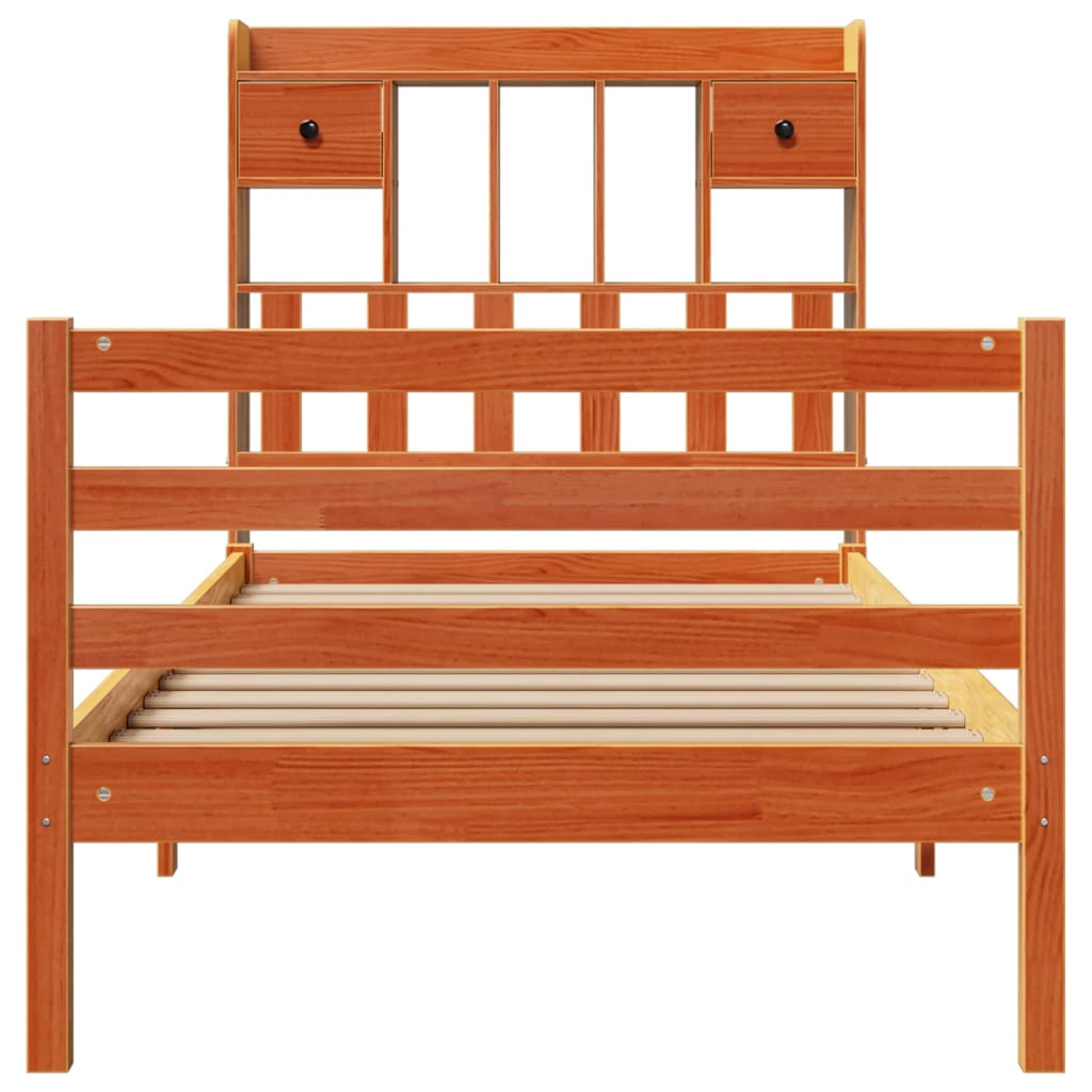 vidaXL Cama con estantería sin colchón madera maciza marrón 75x190 cm