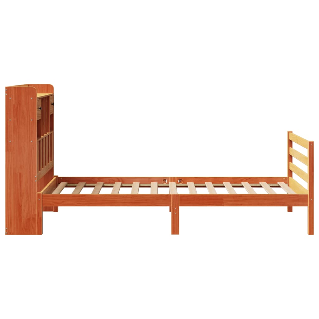 vidaXL Cama con estantería sin colchón madera maciza marrón 75x190 cm