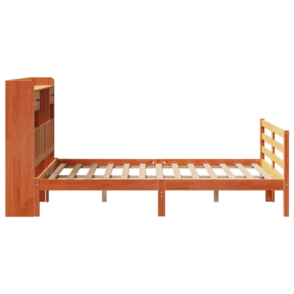 vidaXL Cama con estantería sin colchón madera maciza marrón 120x190 cm