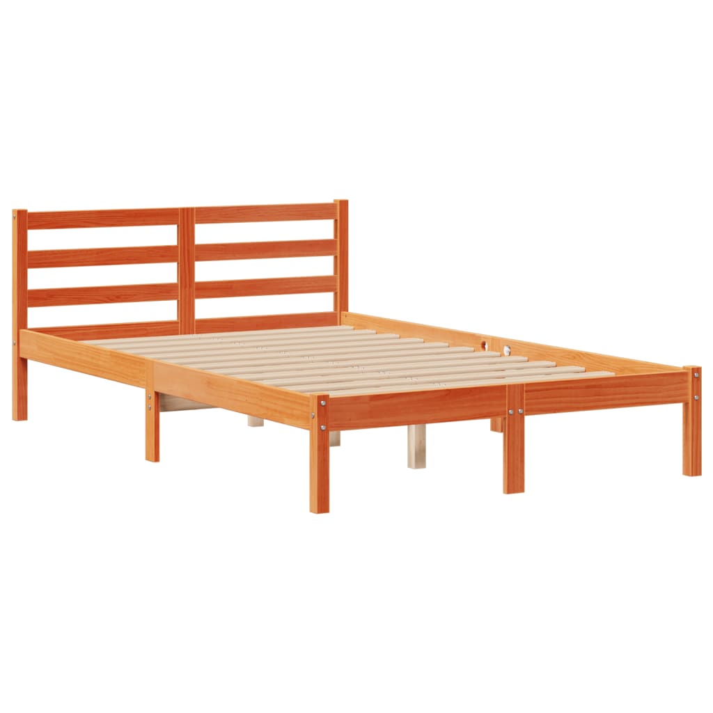 vidaXL Cama con estantería sin colchón madera maciza marrón 120x190 cm