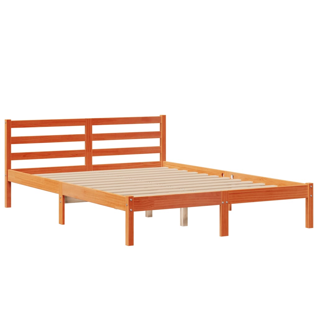 vidaXL Cama con estantería sin colchón madera maciza marrón 140x190 cm