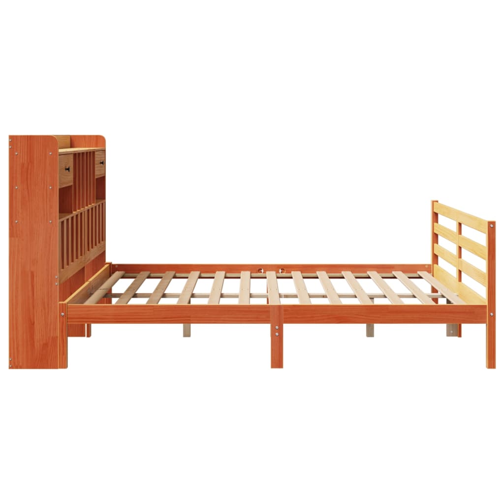 vidaXL Cama con estantería sin colchón madera maciza marrón 180x200cm