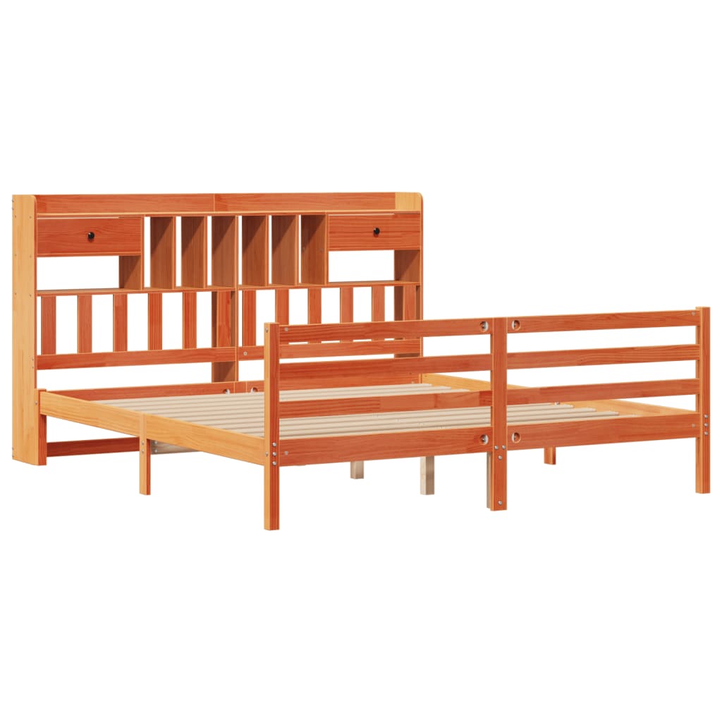 vidaXL Cama con estantería sin colchón madera maciza marrón 200x200 cm