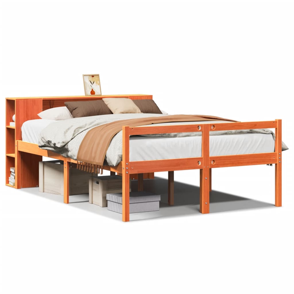 vidaXL Cama con estantería sin colchón madera maciza marrón 150x200 cm