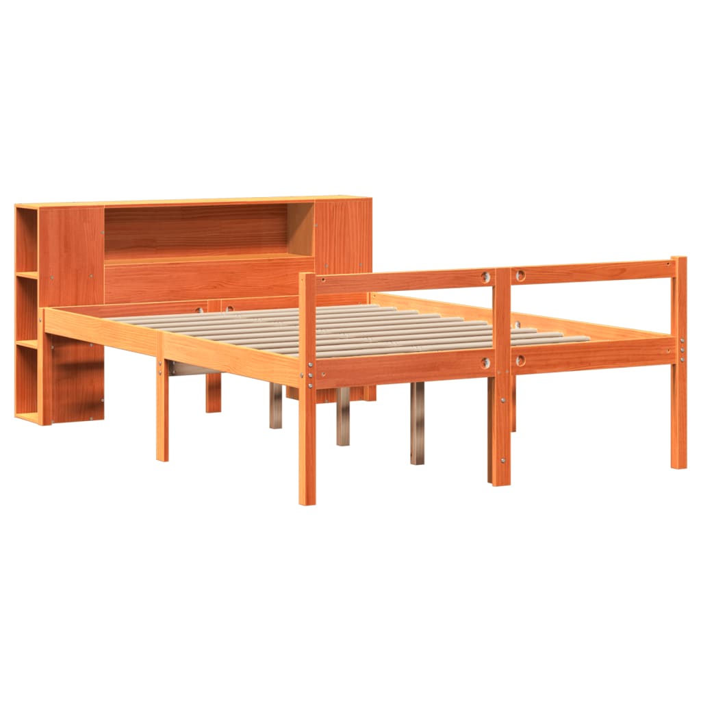 vidaXL Cama con estantería sin colchón madera maciza marrón 150x200 cm