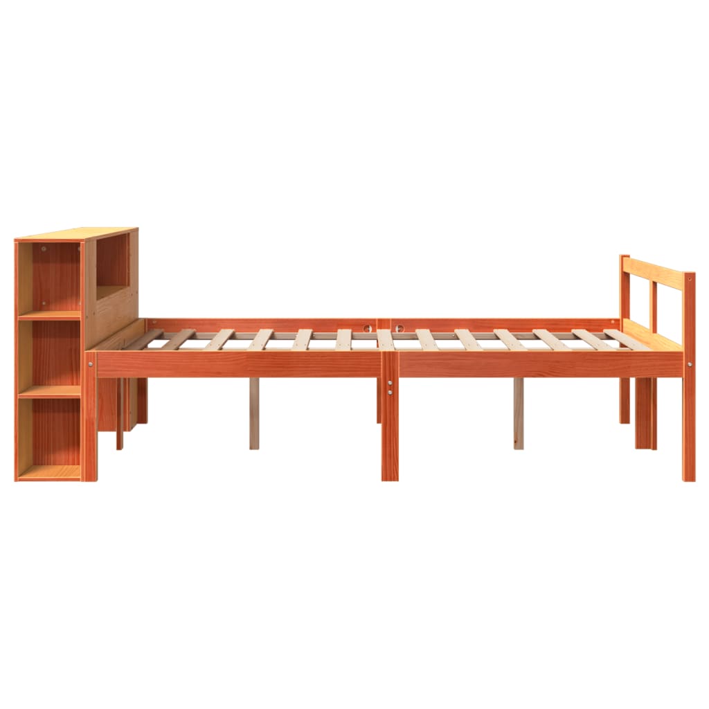 vidaXL Cama con estantería sin colchón madera maciza marrón 150x200 cm