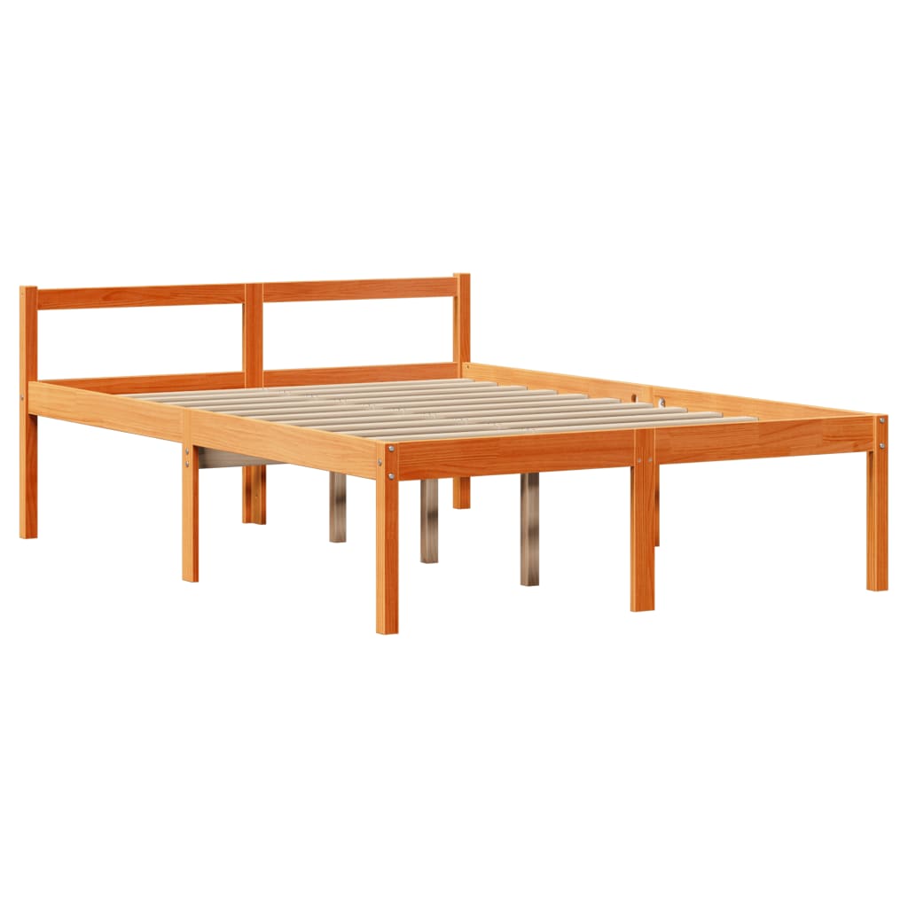 vidaXL Cama con estantería sin colchón madera maciza marrón 150x200 cm