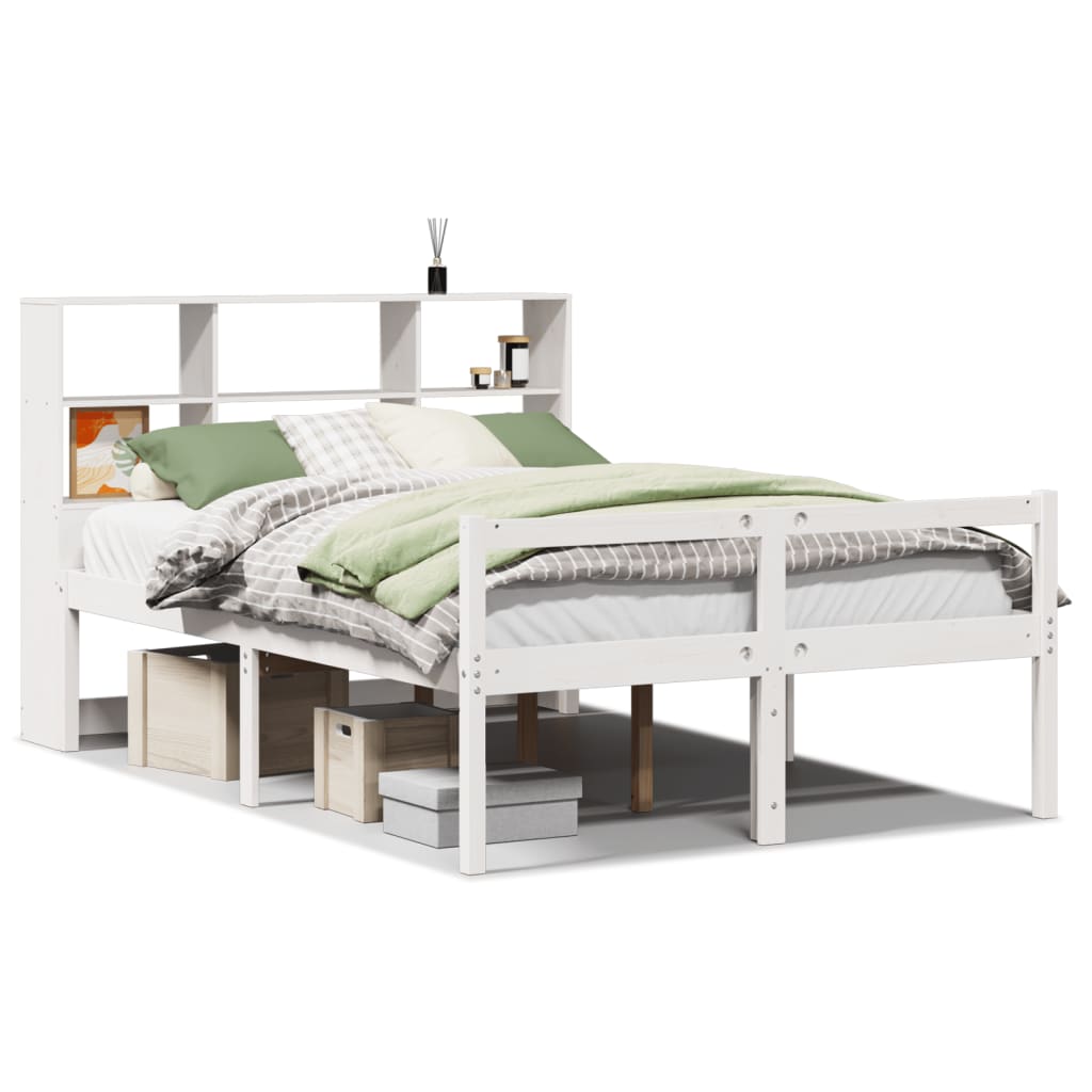 vidaXL Cama con estantería sin colchón madera maciza blanca 135x190 cm