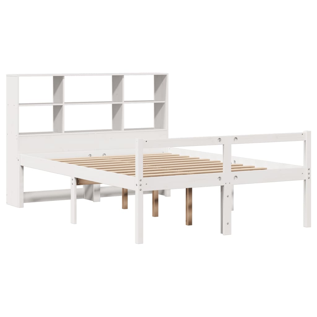 vidaXL Cama con estantería sin colchón madera maciza blanca 135x190 cm