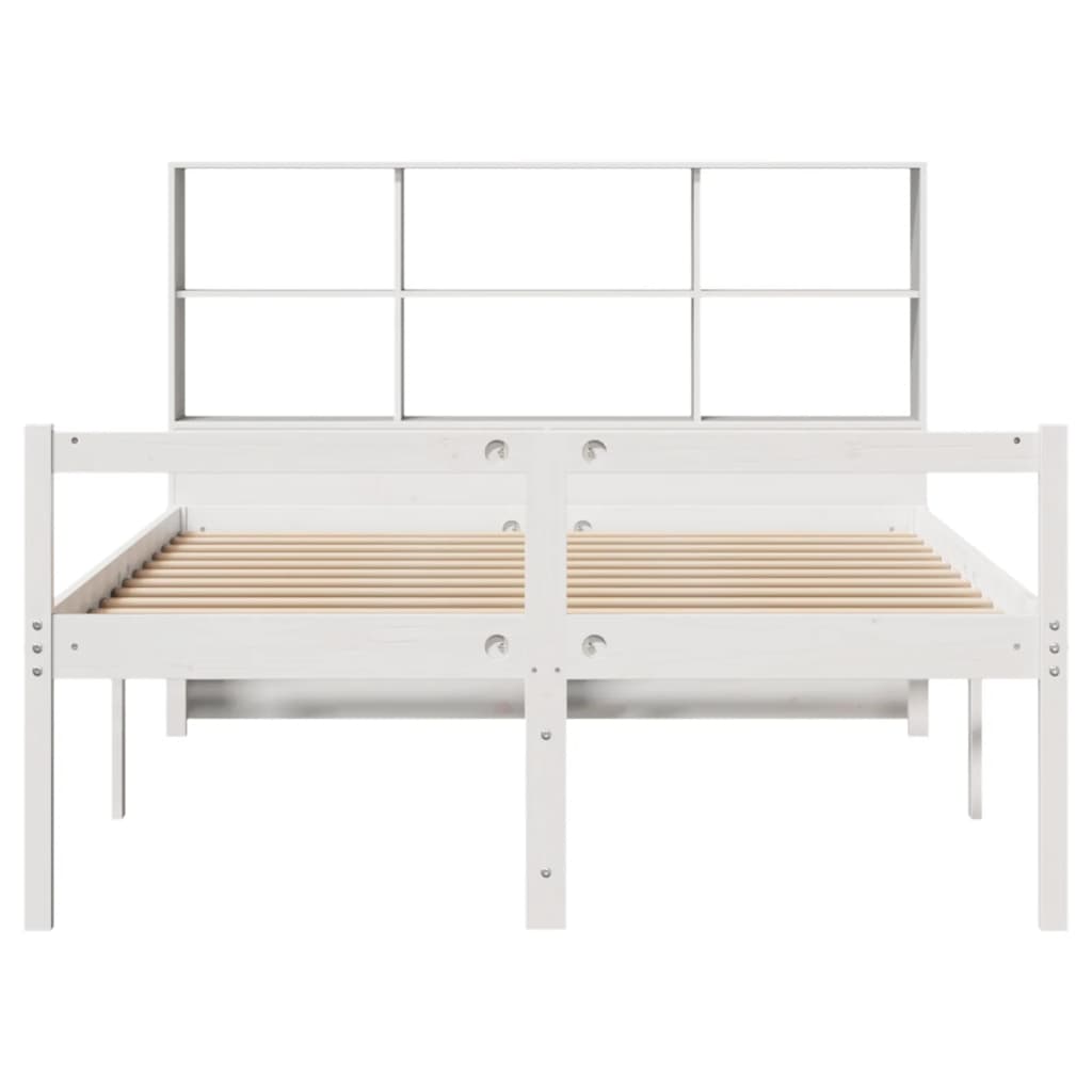 vidaXL Cama con estantería sin colchón madera maciza blanca 135x190 cm