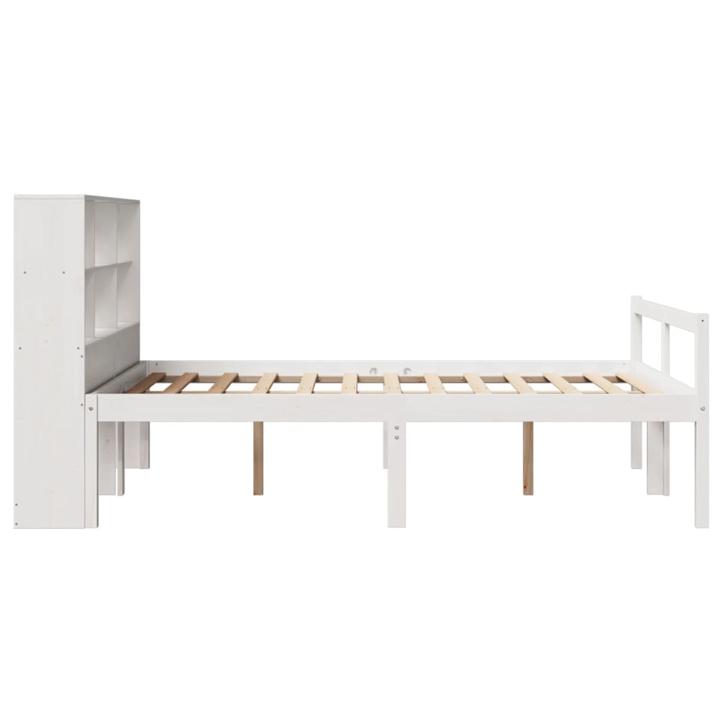 vidaXL Cama con estantería sin colchón madera maciza blanca 135x190 cm