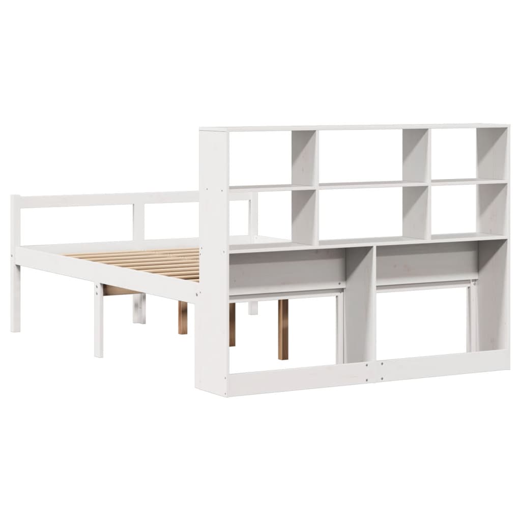 vidaXL Cama con estantería sin colchón madera maciza blanca 135x190 cm