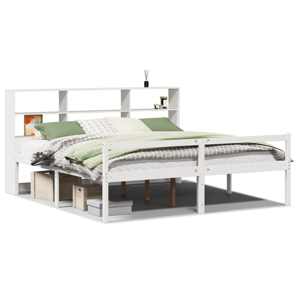 vidaXL Cama con estantería sin colchón madera maciza blanca 180x200 cm