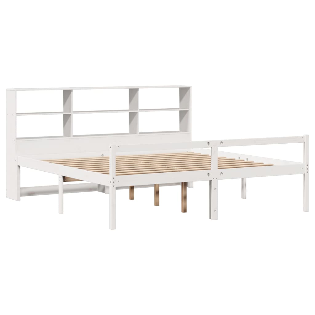 vidaXL Cama con estantería sin colchón madera maciza blanca 180x200 cm