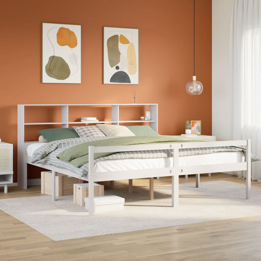 vidaXL Cama con estantería sin colchón madera maciza blanca 180x200 cm