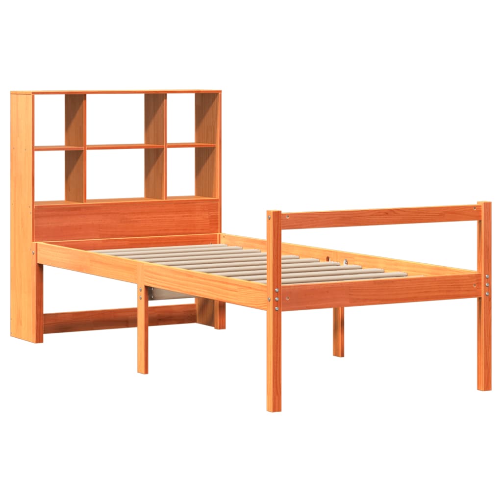 vidaXL Cama con estantería sin colchón madera maciza marrón 75x190 cm