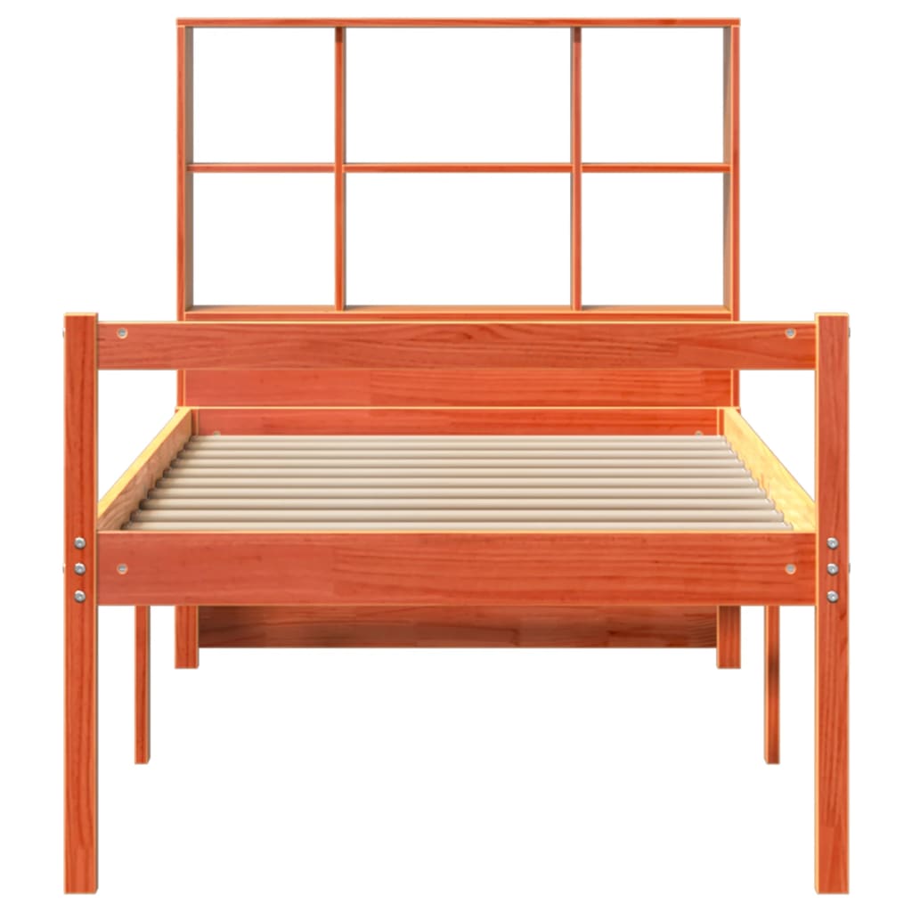 vidaXL Cama con estantería sin colchón madera maciza marrón 75x190 cm