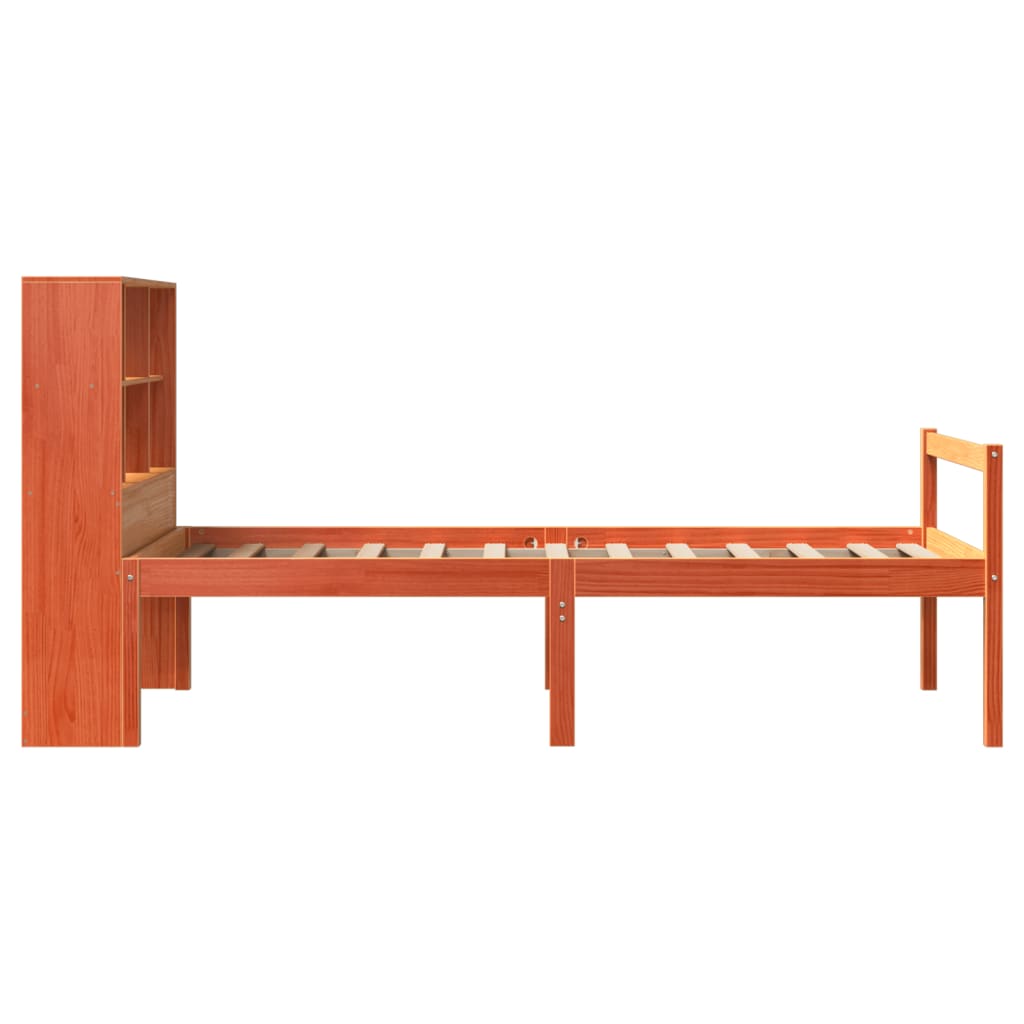 vidaXL Cama con estantería sin colchón madera maciza marrón 75x190 cm