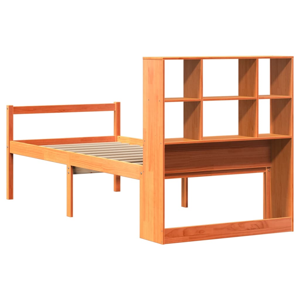 vidaXL Cama con estantería sin colchón madera maciza marrón 75x190 cm