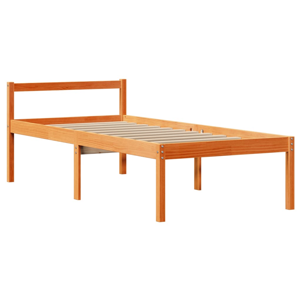 vidaXL Cama con estantería sin colchón madera maciza marrón 75x190 cm