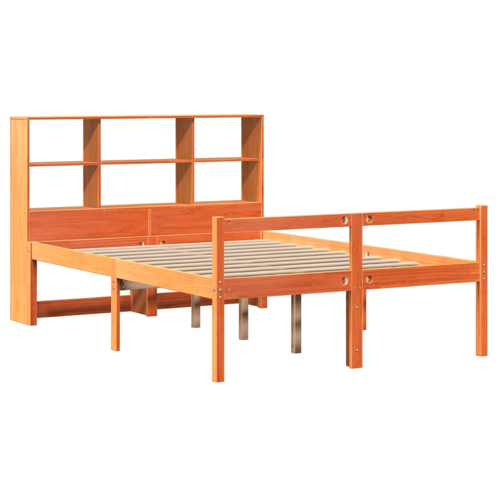 vidaXL Cama con estantería sin colchón madera maciza marrón 120x190 cm