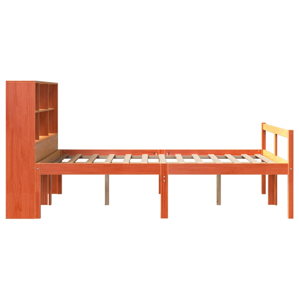 vidaXL Cama con estantería sin colchón madera maciza marrón 120x190 cm