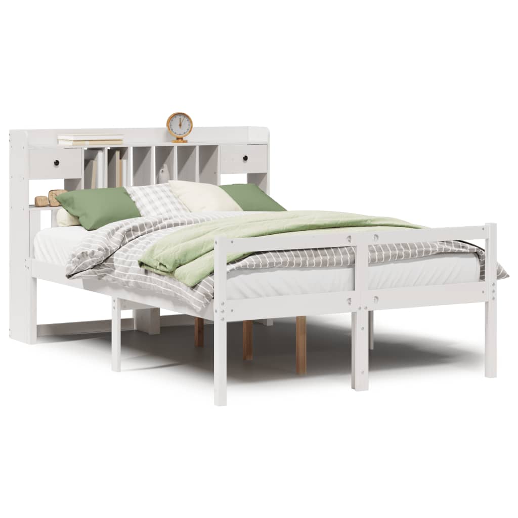 vidaXL Cama con estantería sin colchón madera maciza blanca 140x200 cm