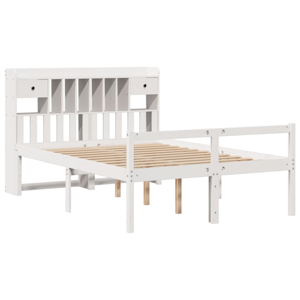 vidaXL Cama con estantería sin colchón madera maciza blanca 140x200 cm