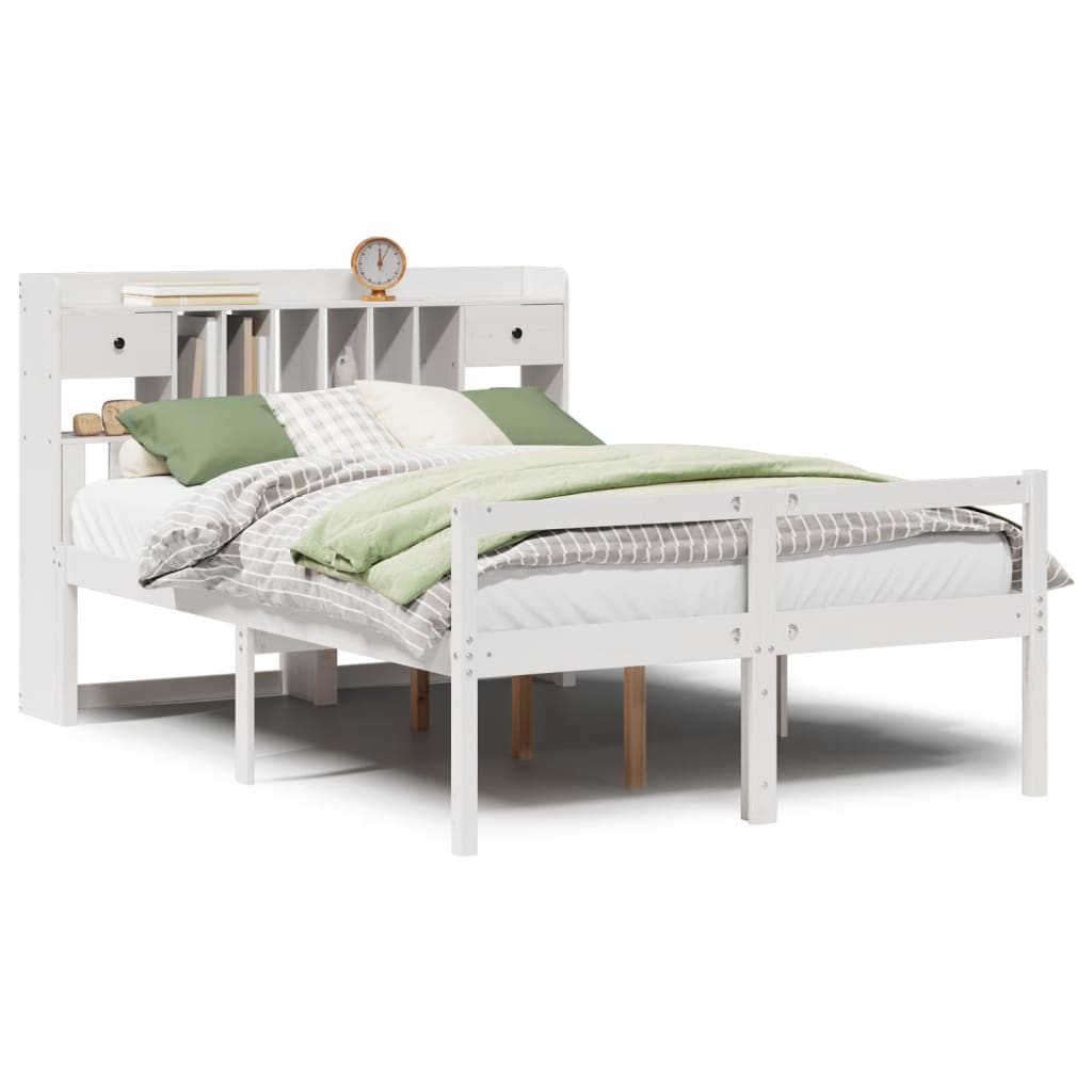 vidaXL Cama con estantería sin colchón madera maciza blanca 150x200 cm