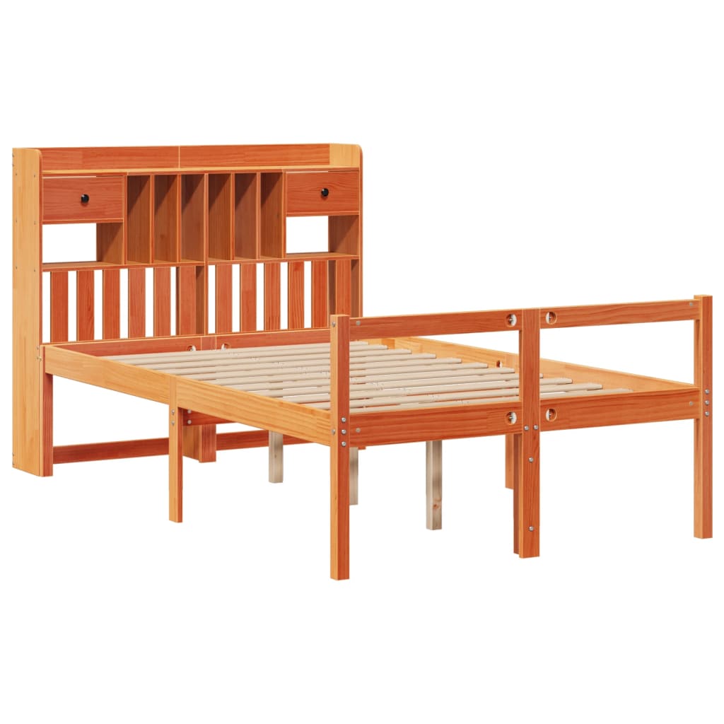 vidaXL Cama con estantería sin colchón madera maciza marrón 135x190cm