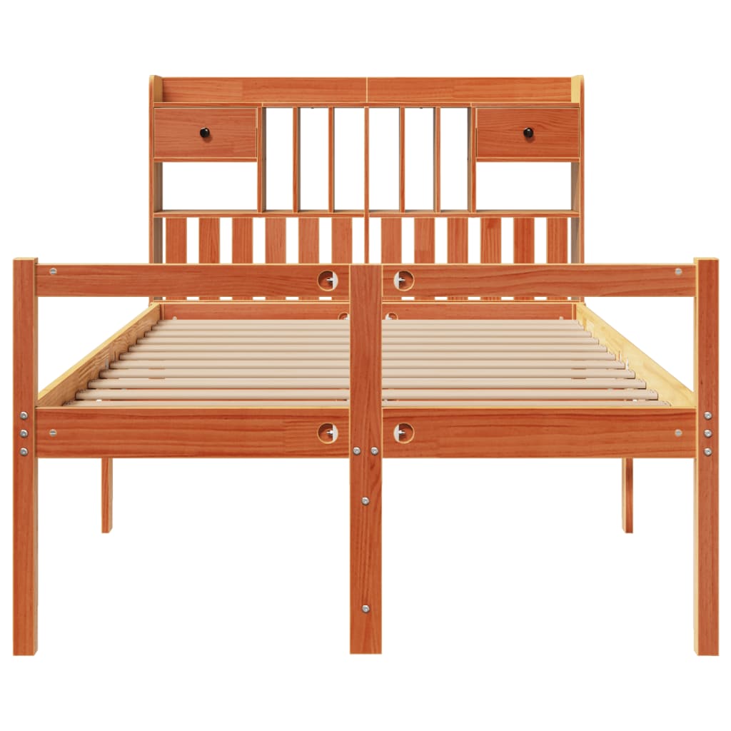 vidaXL Cama con estantería sin colchón madera maciza marrón 135x190cm