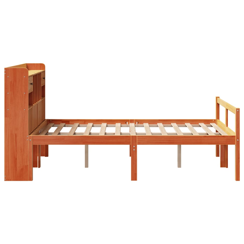 vidaXL Cama con estantería sin colchón madera maciza marrón 135x190cm