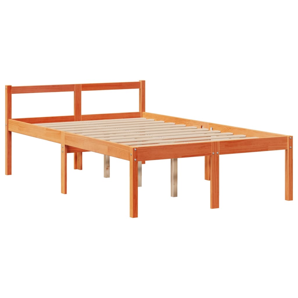 vidaXL Cama con estantería sin colchón madera maciza marrón 135x190cm