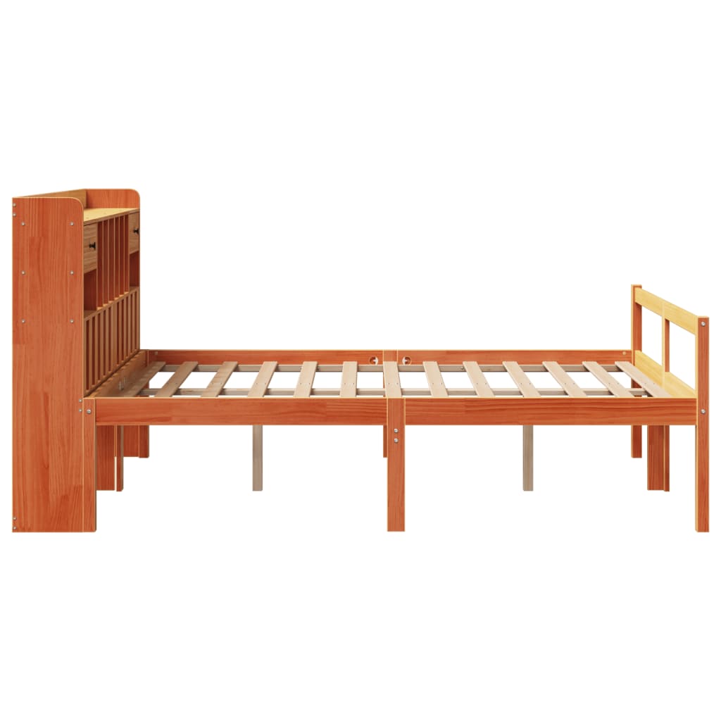 vidaXL Cama con estantería sin colchón madera maciza marrón 160x200 cm