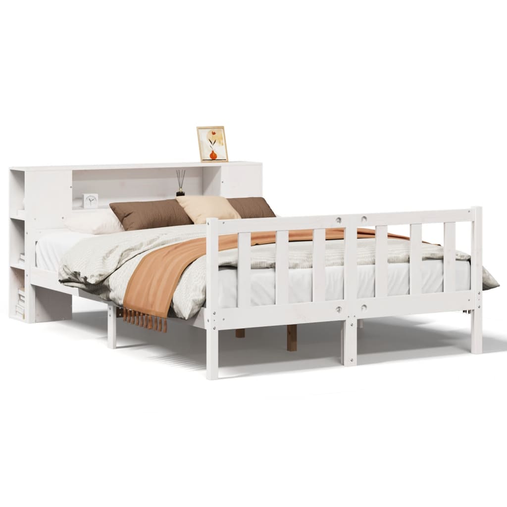 vidaXL Cama con estantería sin colchón madera maciza blanca 150x200 cm