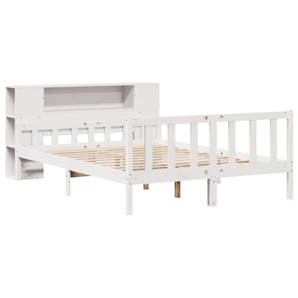 vidaXL Cama con estantería sin colchón madera maciza blanca 150x200 cm