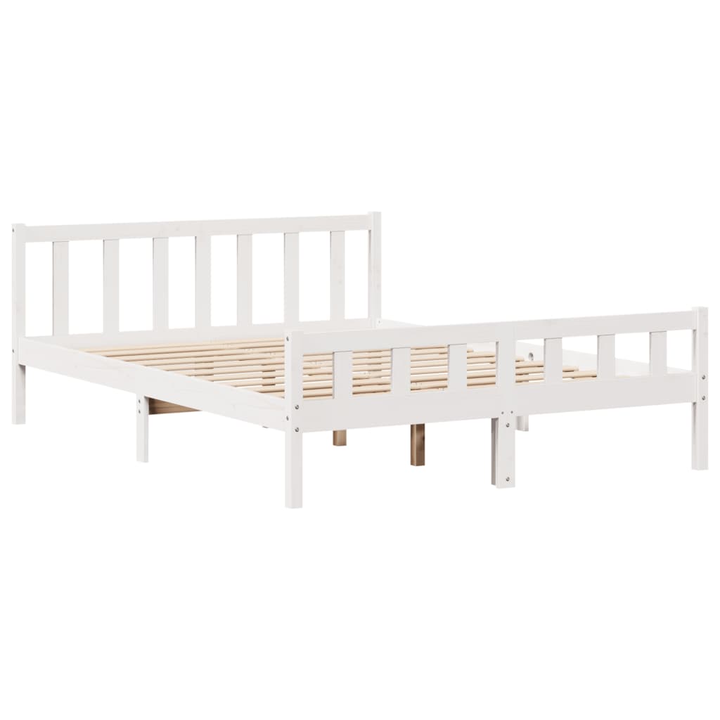 vidaXL Cama con estantería sin colchón madera maciza blanca 150x200 cm