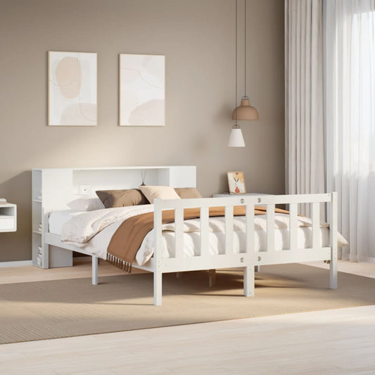 vidaXL Cama con estantería sin colchón madera maciza blanca 150x200 cm