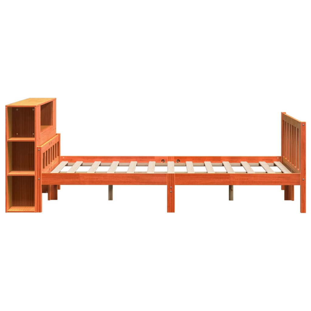 vidaXL Cama con estantería sin colchón madera maciza marrón 160x200 cm